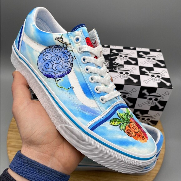 Vans One Piece Devil Fruit Skate Sneaker Old Skool Shoes Blue Mens 7.5 Womens 9 - Picture 12 of 16